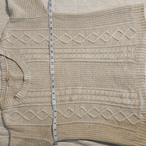 Cream Cable Knit Sweater with Brown Elbow Patches - Picture 4 of 7